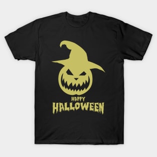 Happy Halloween With Gold Scary Pumpkin T-Shirt